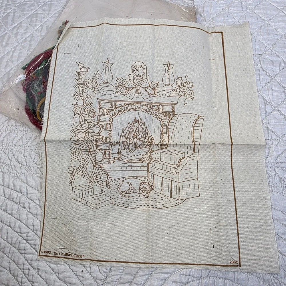 Vintage Christmas Cozy Hearth Embroidery Kit Wool Yarn Creative Circle #2300